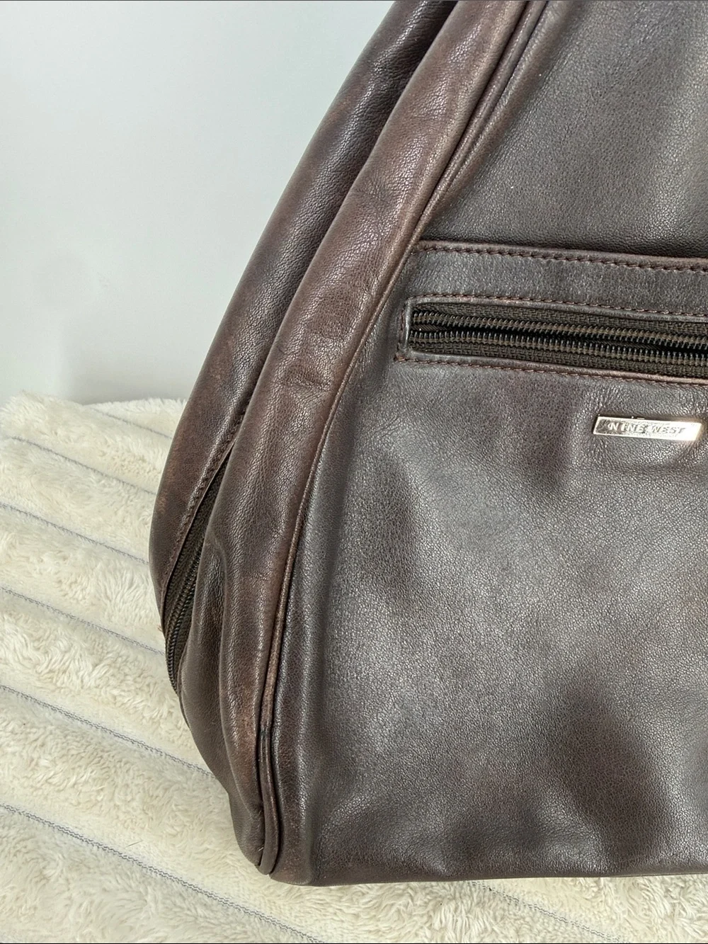 Vintage Nine West Dark Brown Leather Sling Backpack